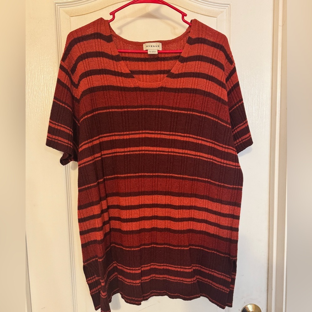 Avenue Red and Black Striped Knit Top
